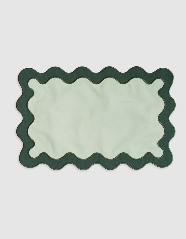 Linen Table Placemet Set with Embroidered Scalloped Edges