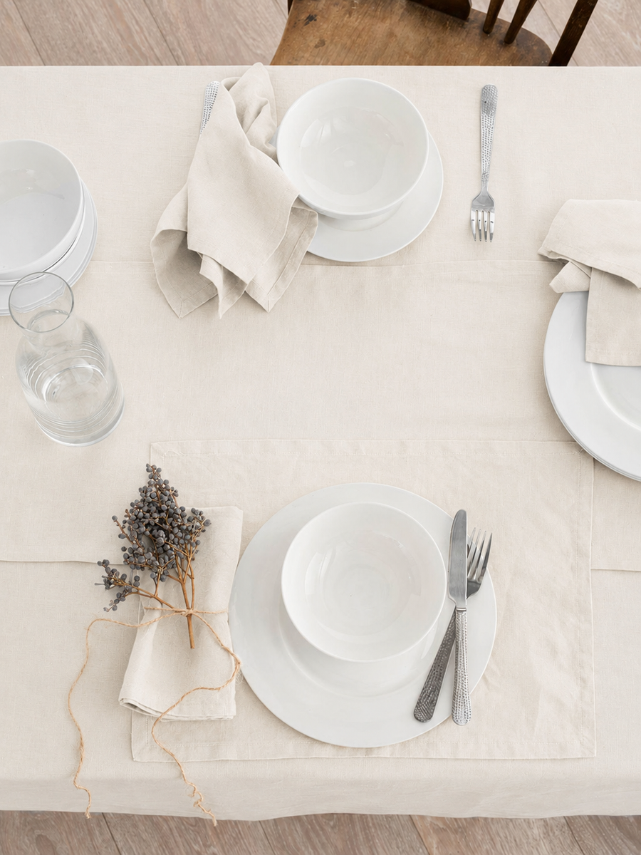 Ivory Linen Table Placemat Set styled for breakfast
