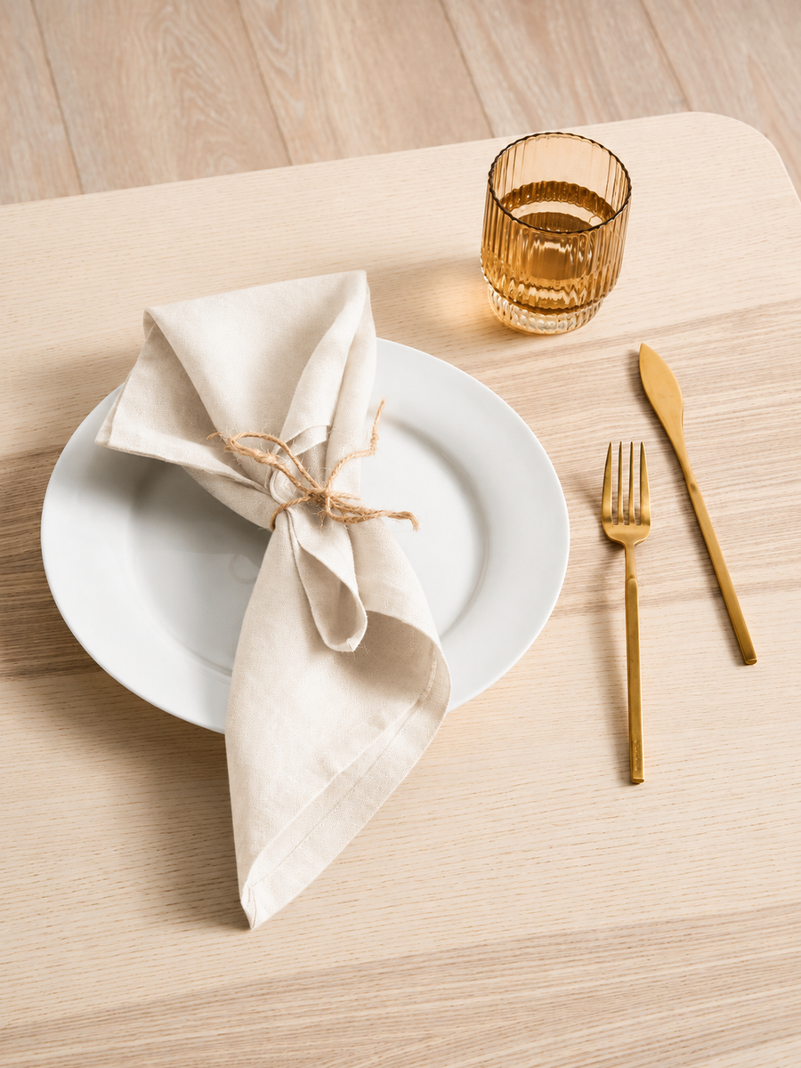Ivory Linen Napkin Set styled for Sunday lunch
