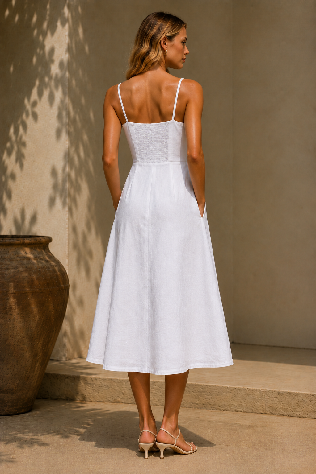 Riomaggiore Linen Square Neck Maxi Dress