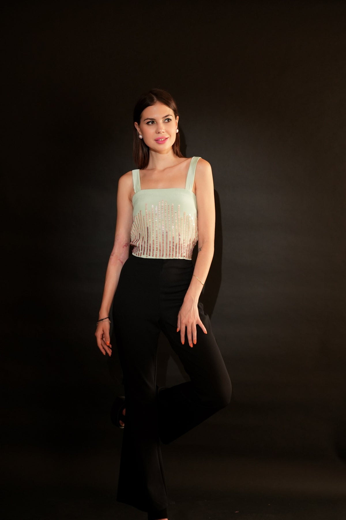 Crop Top with Hand Embroidered Gradient Sequins