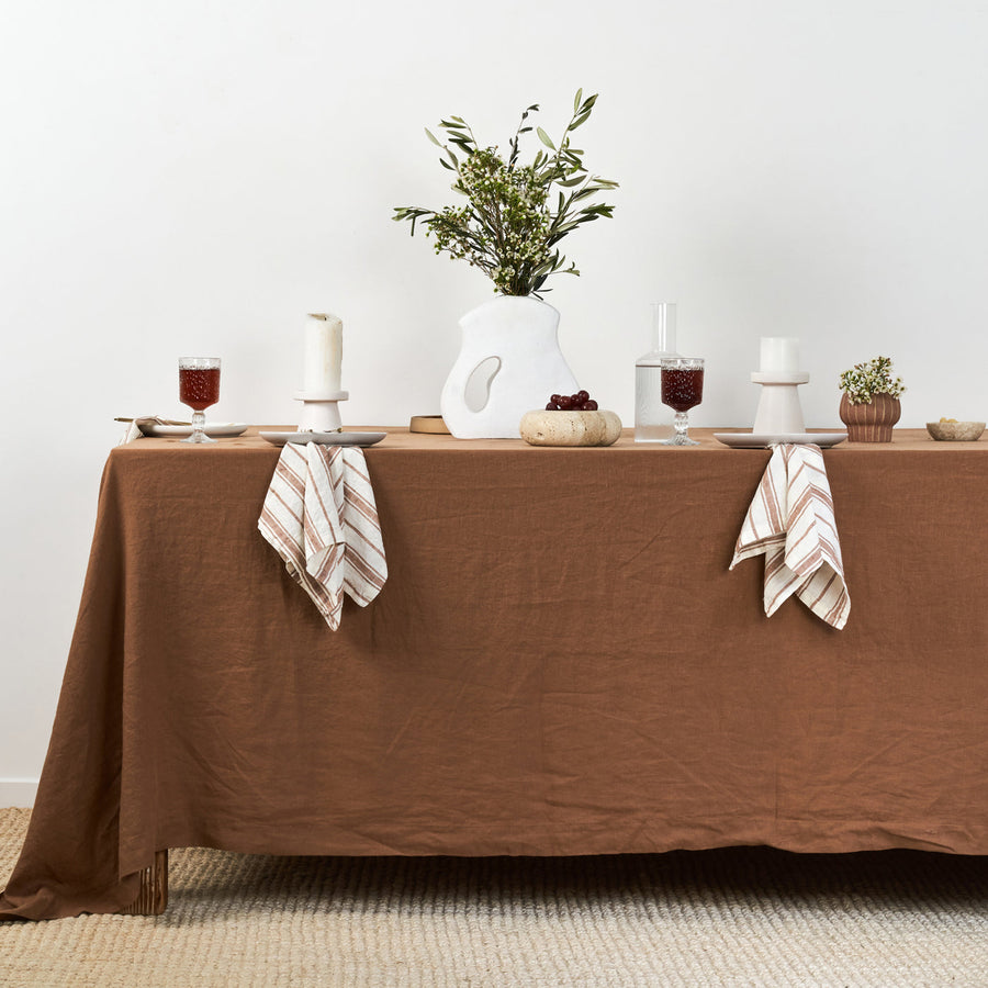 Hazlenut Linen Table Cloth styled for Sunday lunch