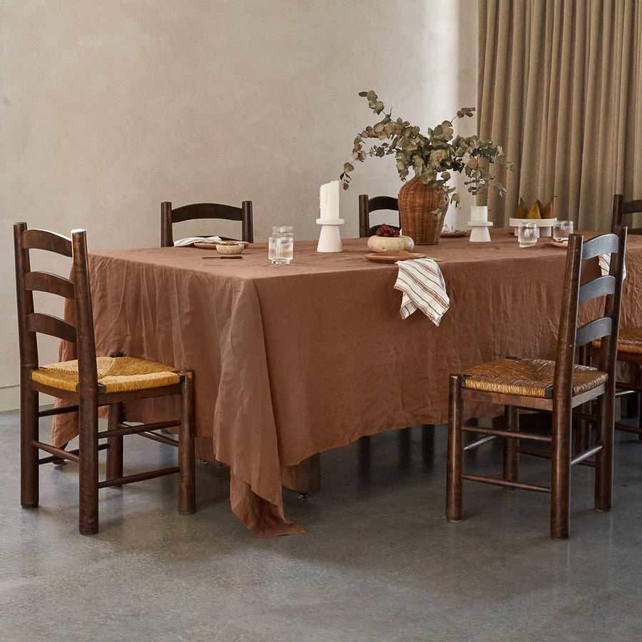 Hazlenut Linen Table Cloth styled for a quiet dinner