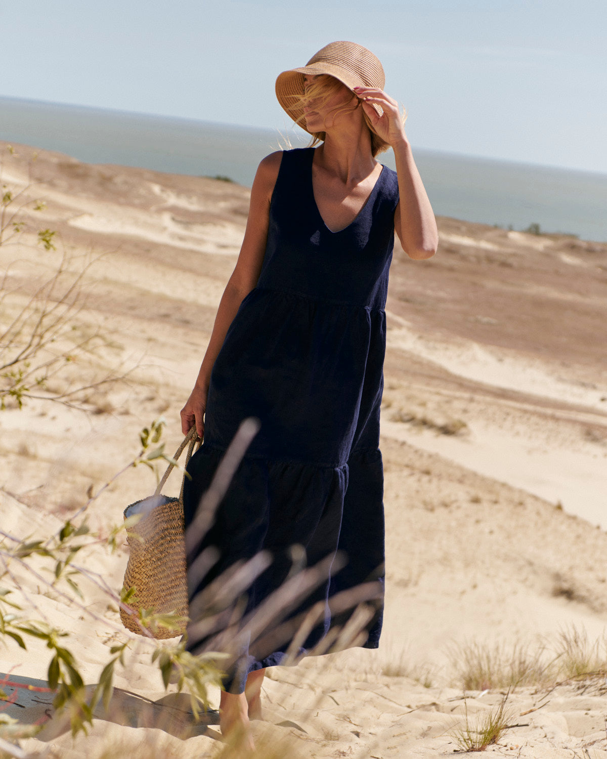 Cassis Linen Tiered Maxi Dress