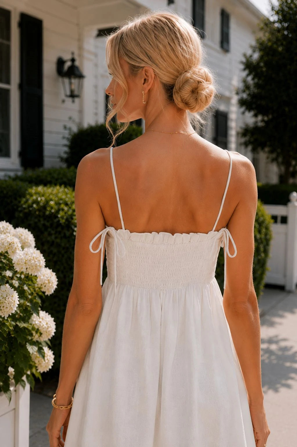 Sorrento Linen Smocked Tie Strap Mini Dress