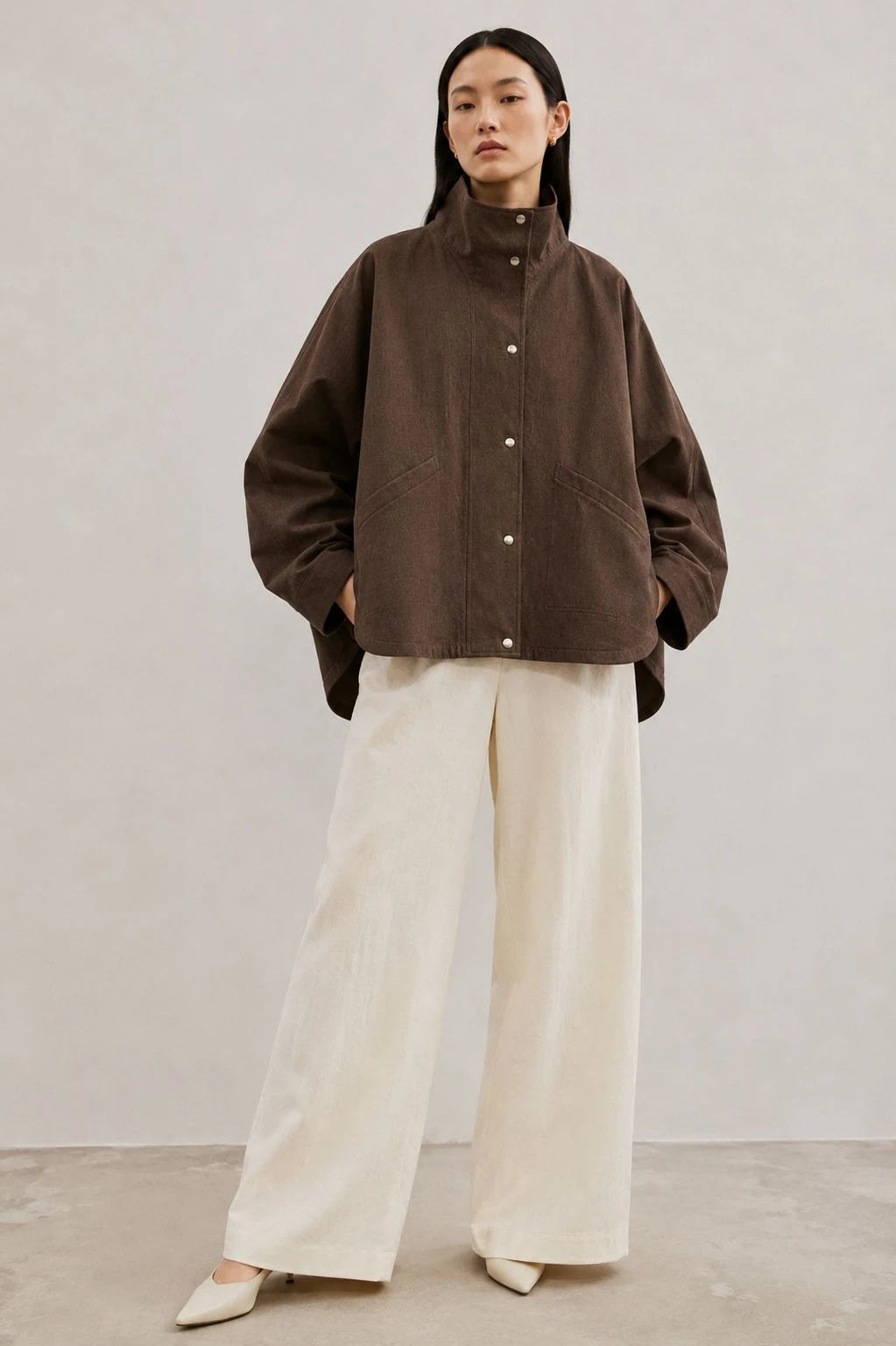 Ironwood Linen Oversized Stand-Collar Jacket
