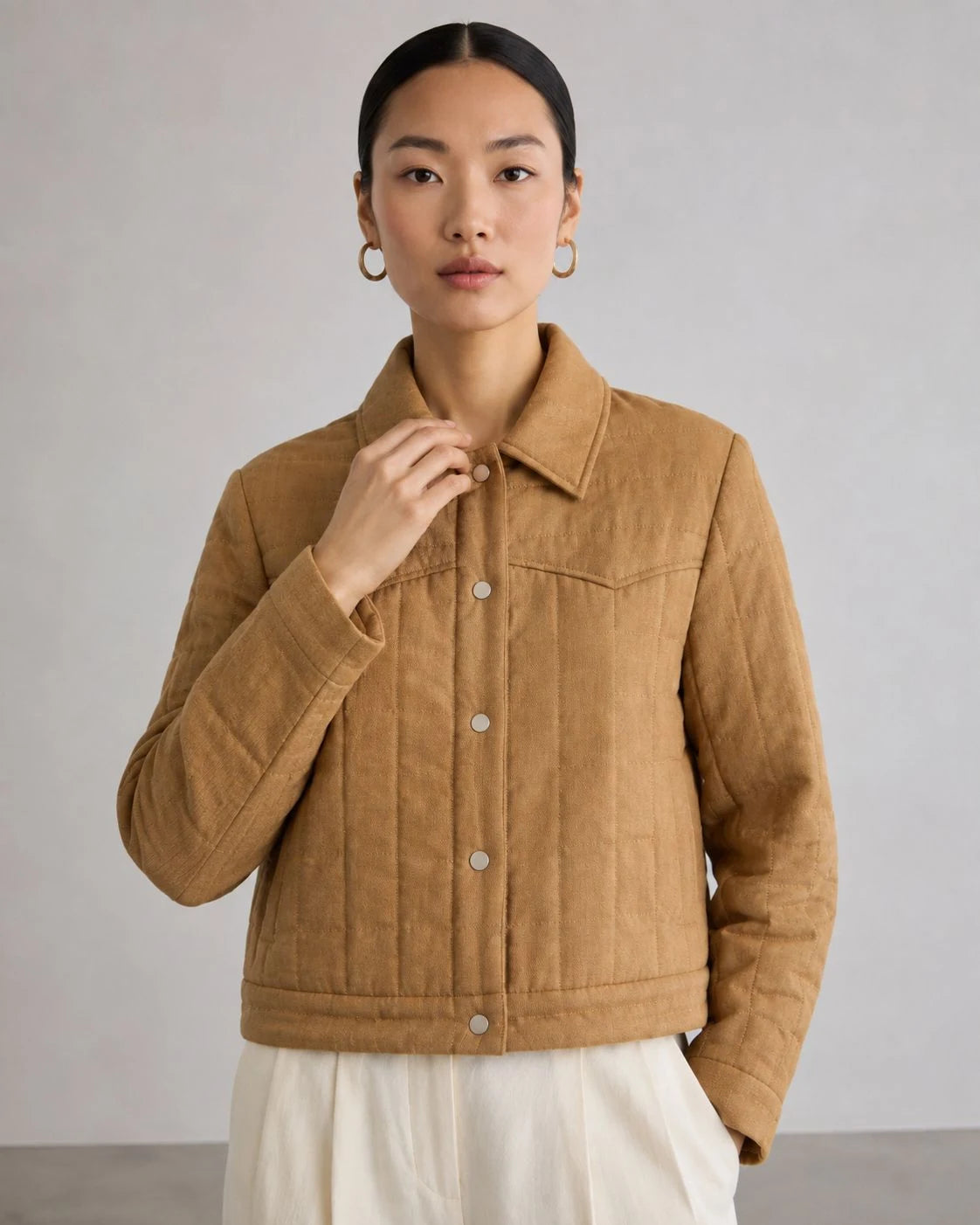 Cedarwood Linen Quilted Trucker Jacket