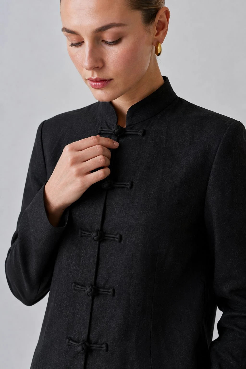 Ravenwood Linen Mandarin-Collar Jacket