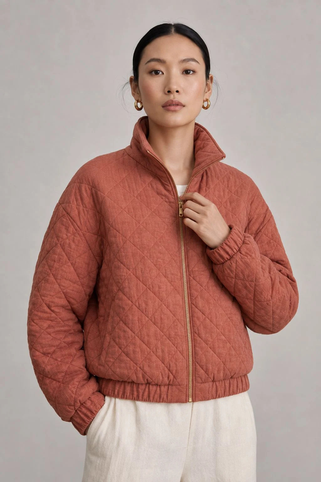 Canyon Linen Quilted Bomber Jacket