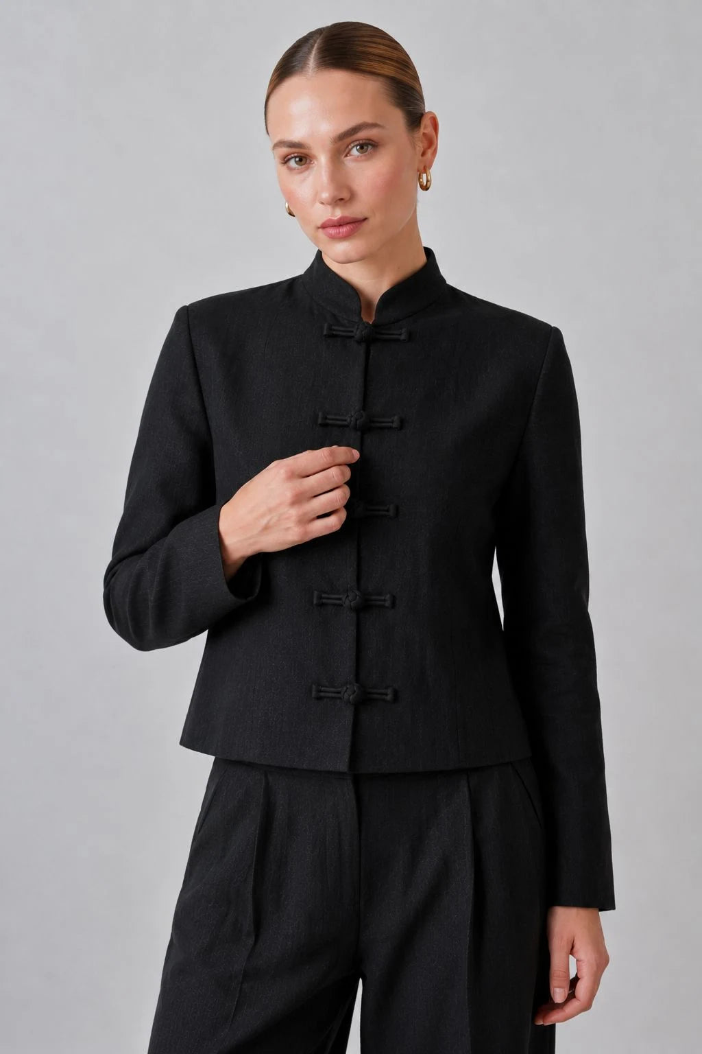 Ravenwood Linen Mandarin-Collar Jacket