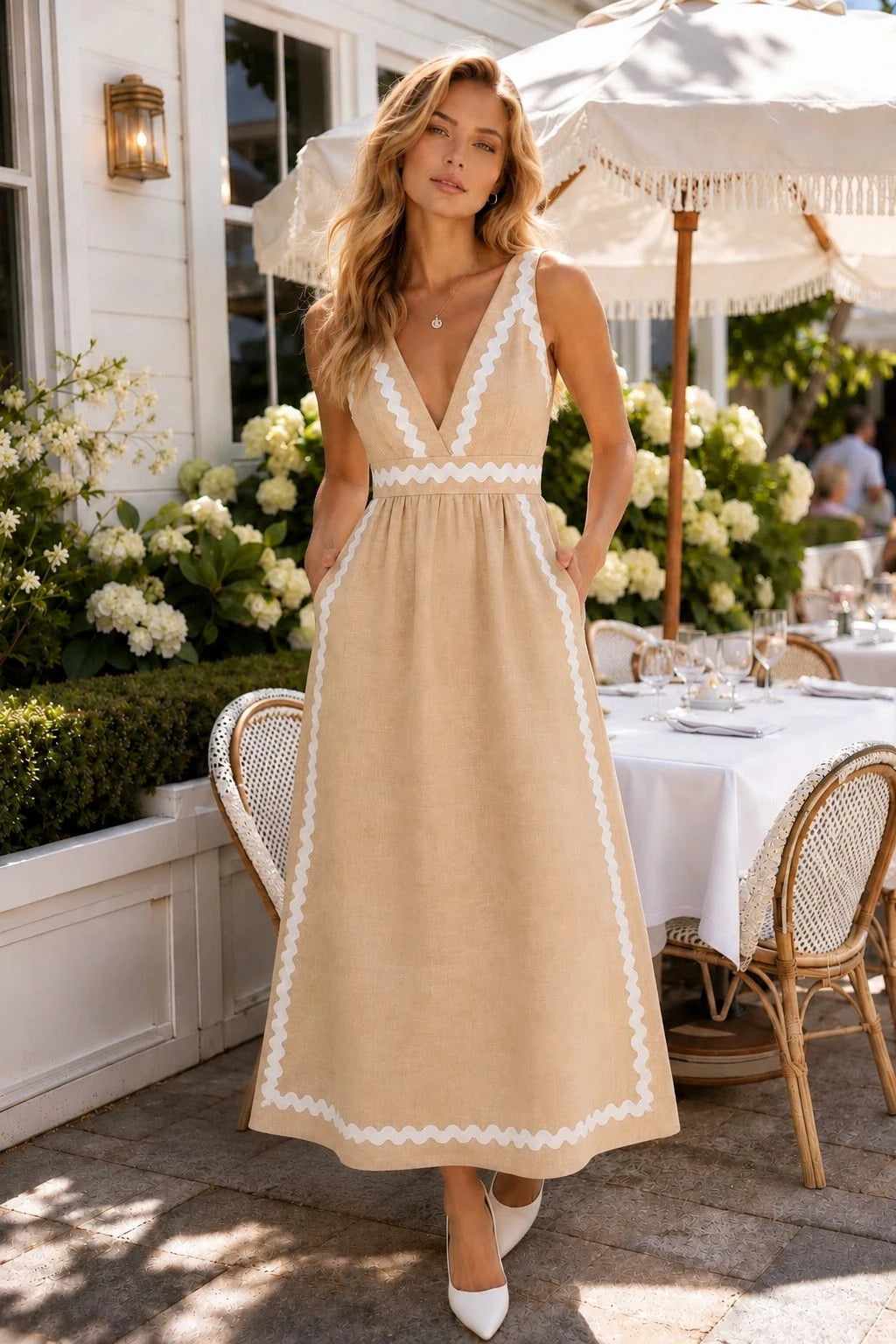 Arno Linen Ric Rac Tie-Front Maxi Dress