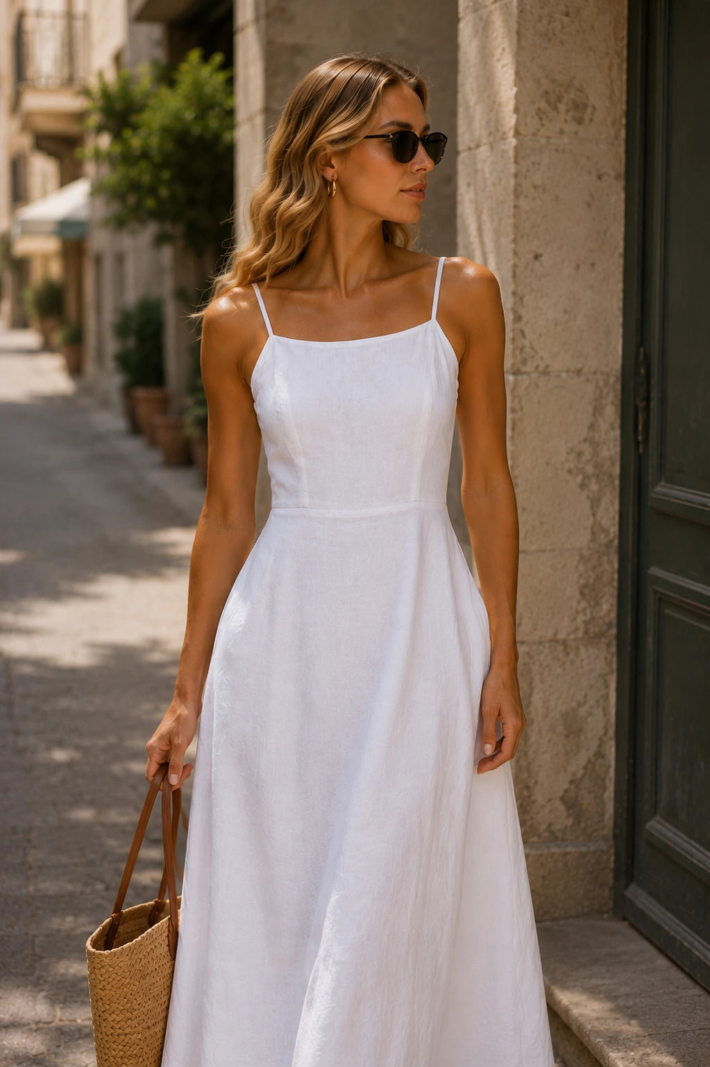 Riomaggiore Linen Square Neck Maxi Dress