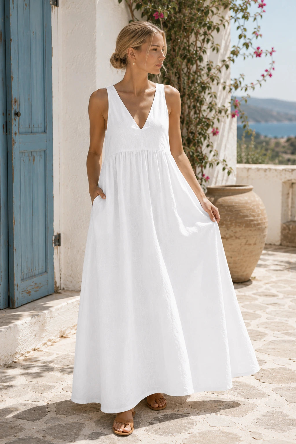Lecco Linen V-Neck Maxi Dress