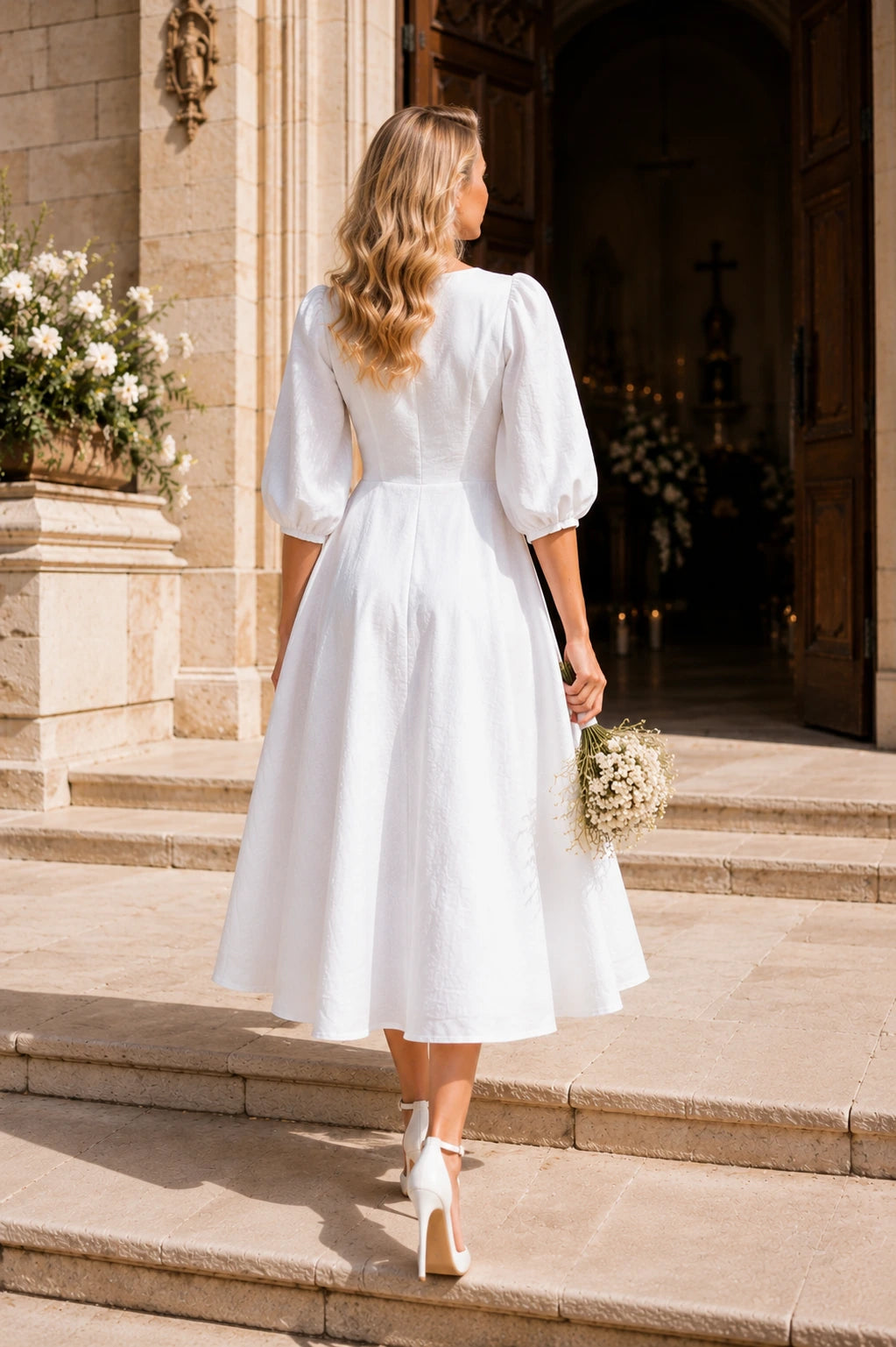 Capua Linen Puff Sleeve Midi Dress