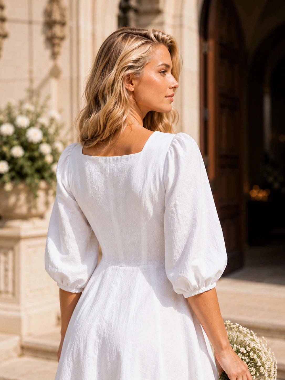 Capua Linen Puff Sleeve Midi Dress