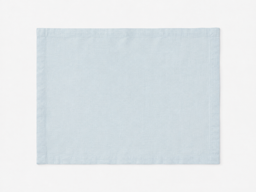 Powder Blue Linen Table Placemat Set styled for a quiet dinner