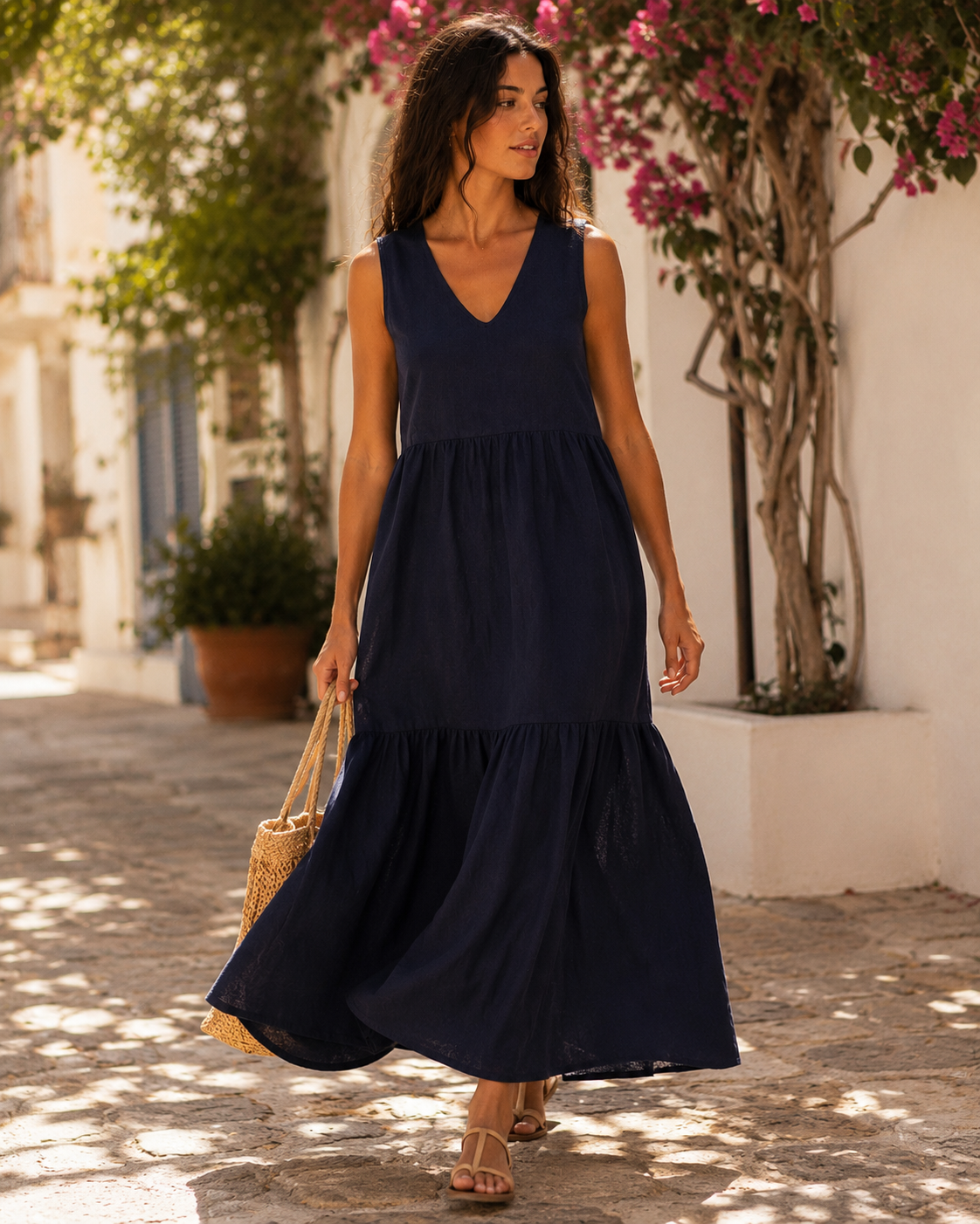 Cassis Linen Tiered Maxi Dress