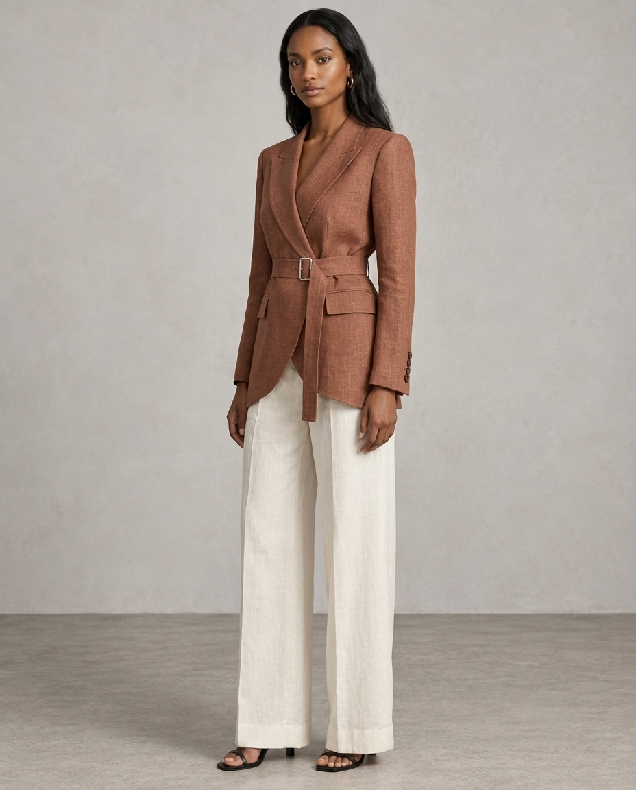 Hollowbrook Linen Belted Wrap Blazer
