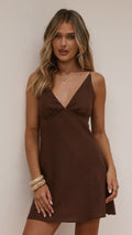 Brown Linen Mini Strap Dress