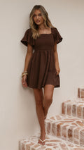 Brown Mini Linen Dress