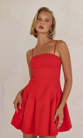 Red banana crepe mini dress with spaghetti straps