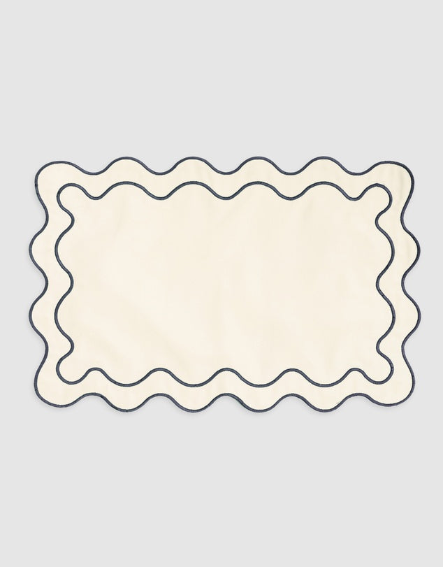 Ensemble de sets de table en lin avec bords festonnés brodés