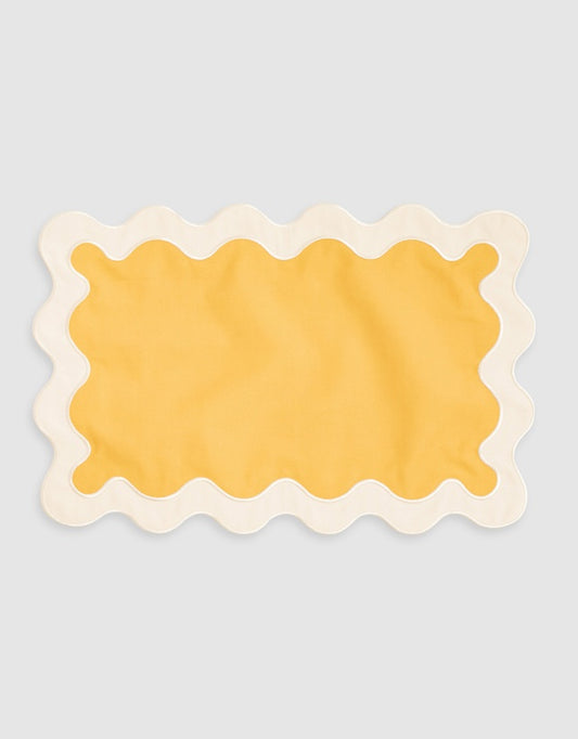 Linen Table Placemet Set with Embroidered Scalloped Edges