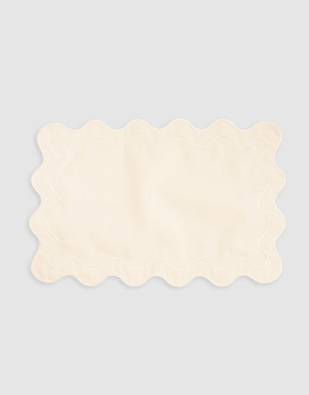 Linen Table Placemet Set with Embroidered Scalloped Edges