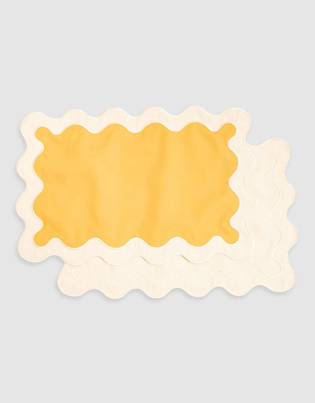 Linen Table Placemet Set with Embroidered Scalloped Edges