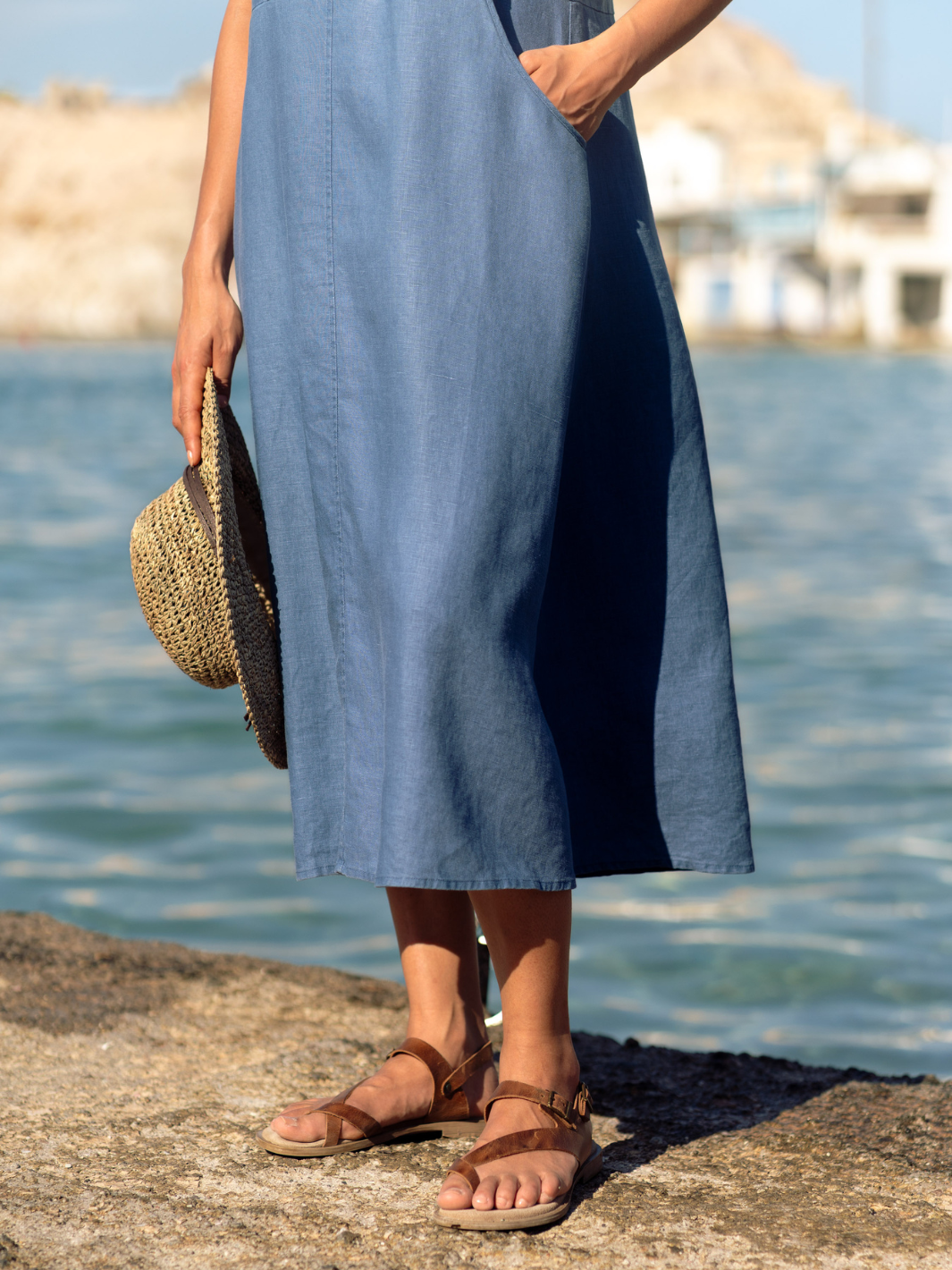Dusty Blue Linen Midi Dress