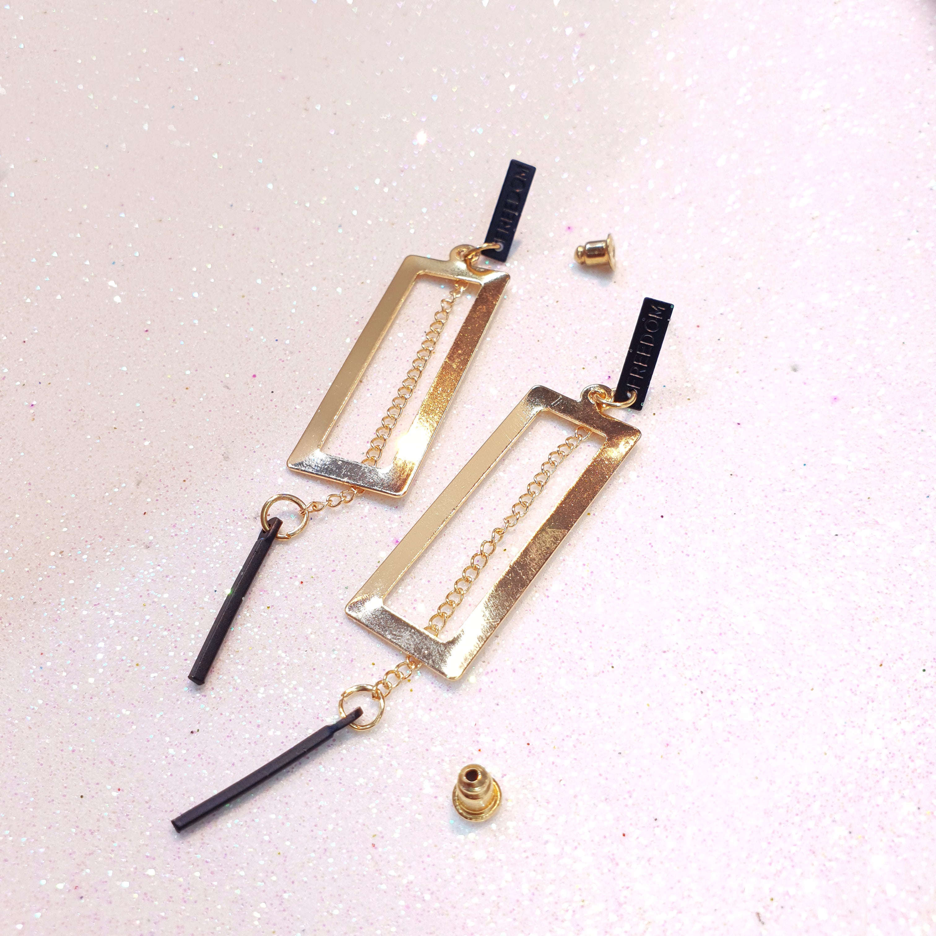 Gold Rectangular Dangler Earrings