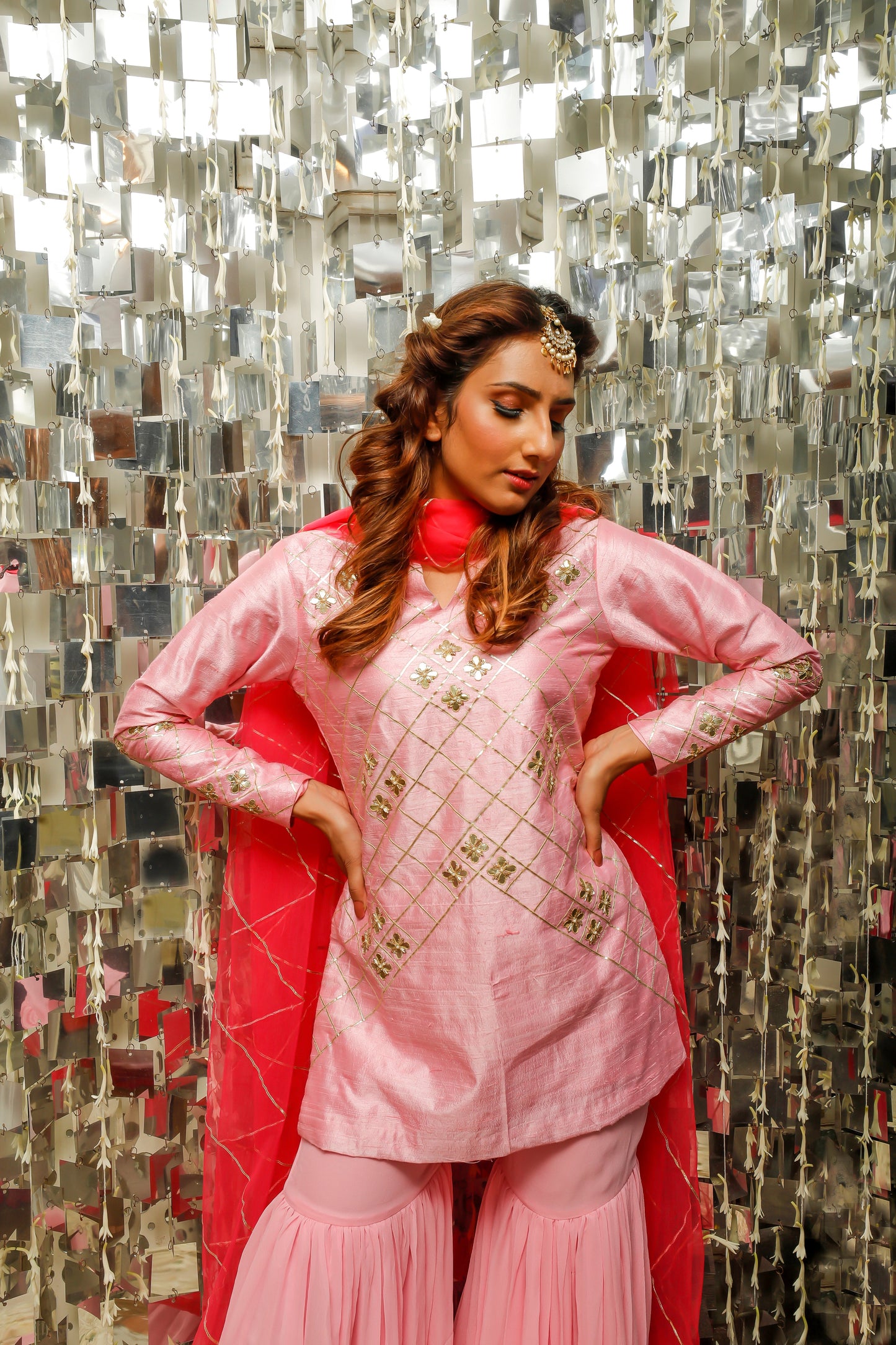 Sharara Set for Women – Baby Pink Gota Patti Short Kurta with Sharara