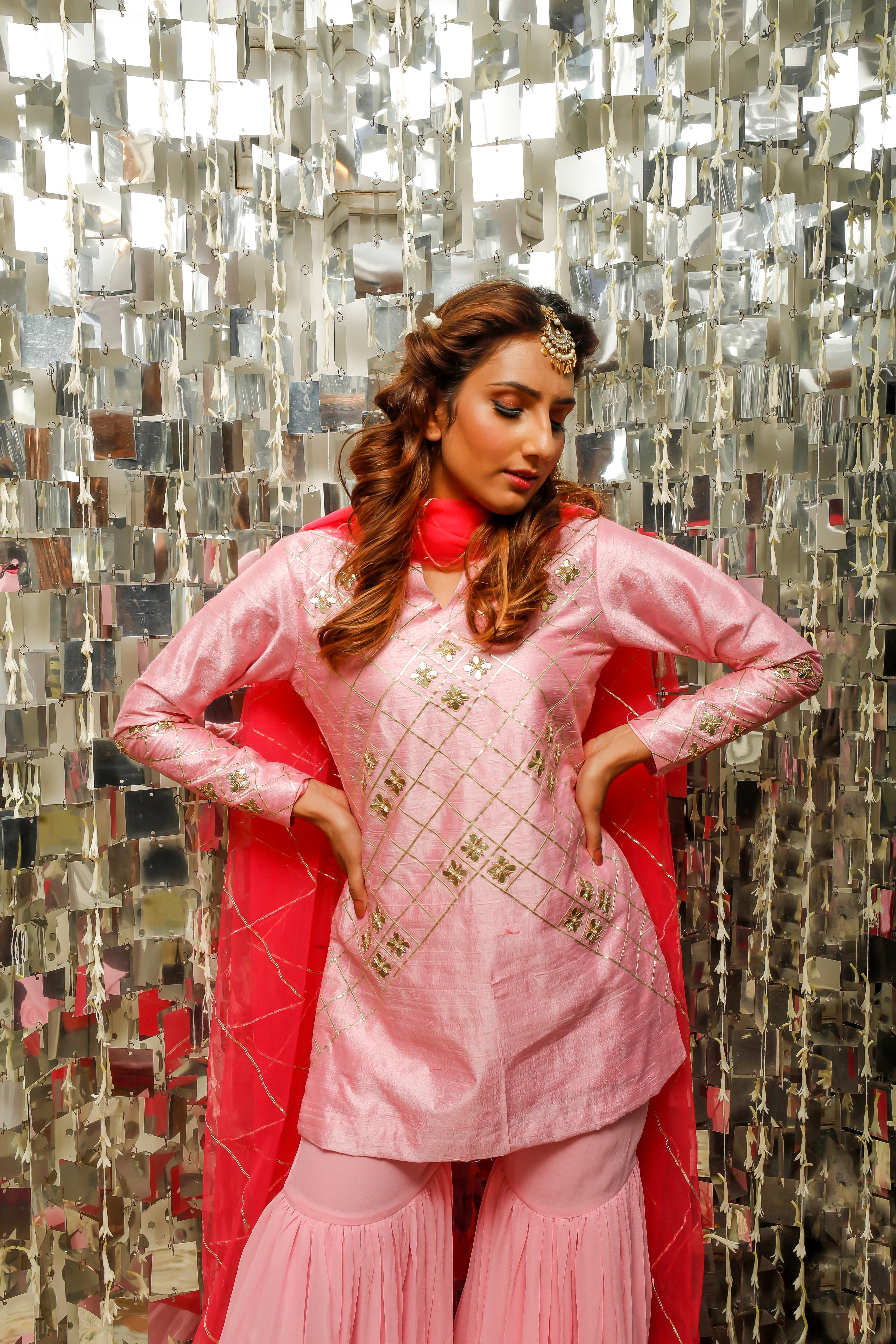 Sharara Set for Women – Baby Pink Gota Patti Short Kurta with Sharara