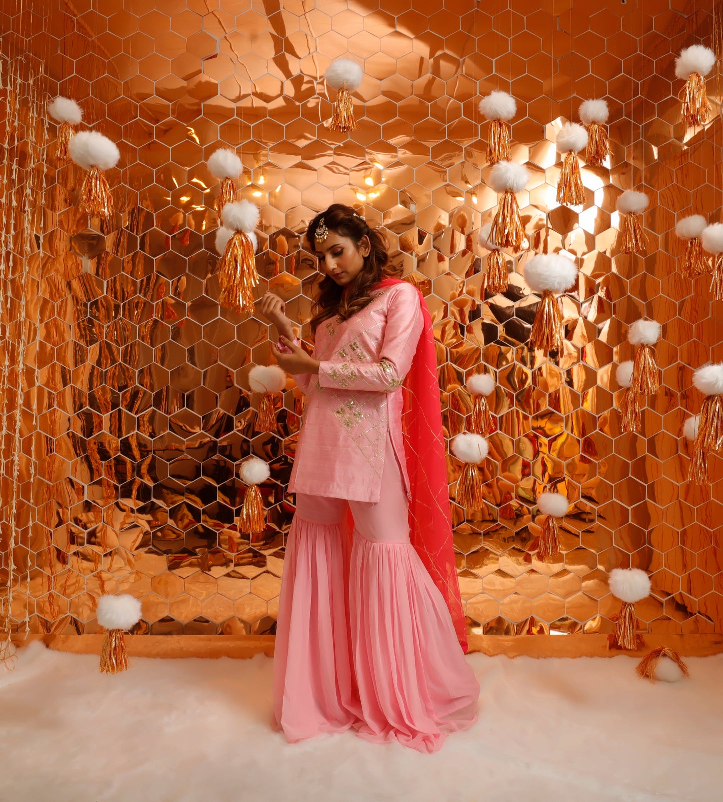 Sharara Set for Women – Baby Pink Gota Patti Short Kurta with Sharara