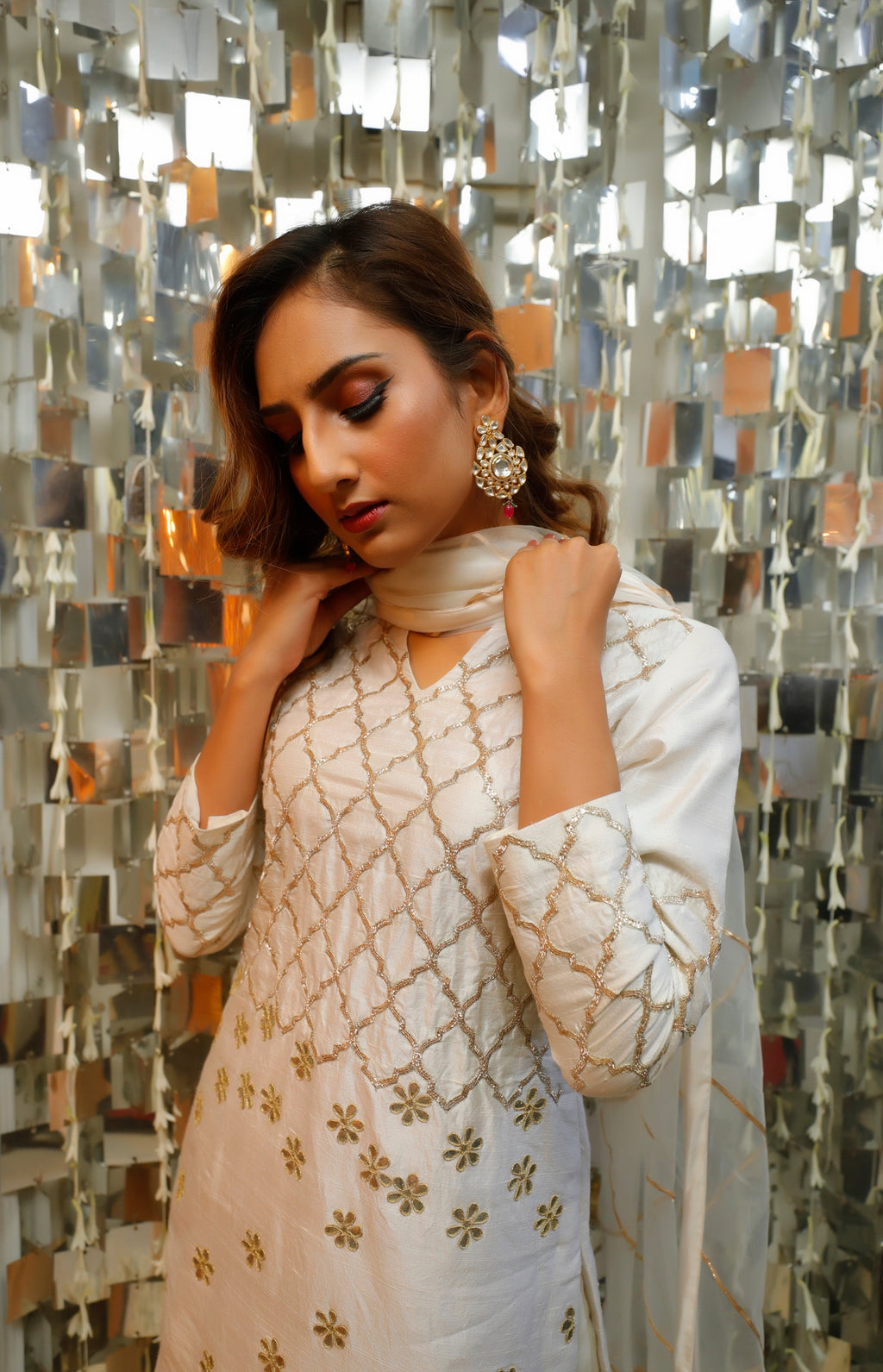 Sharara Set for Women – Ivory Gota Patti Kurta with Sharara and Dupatta