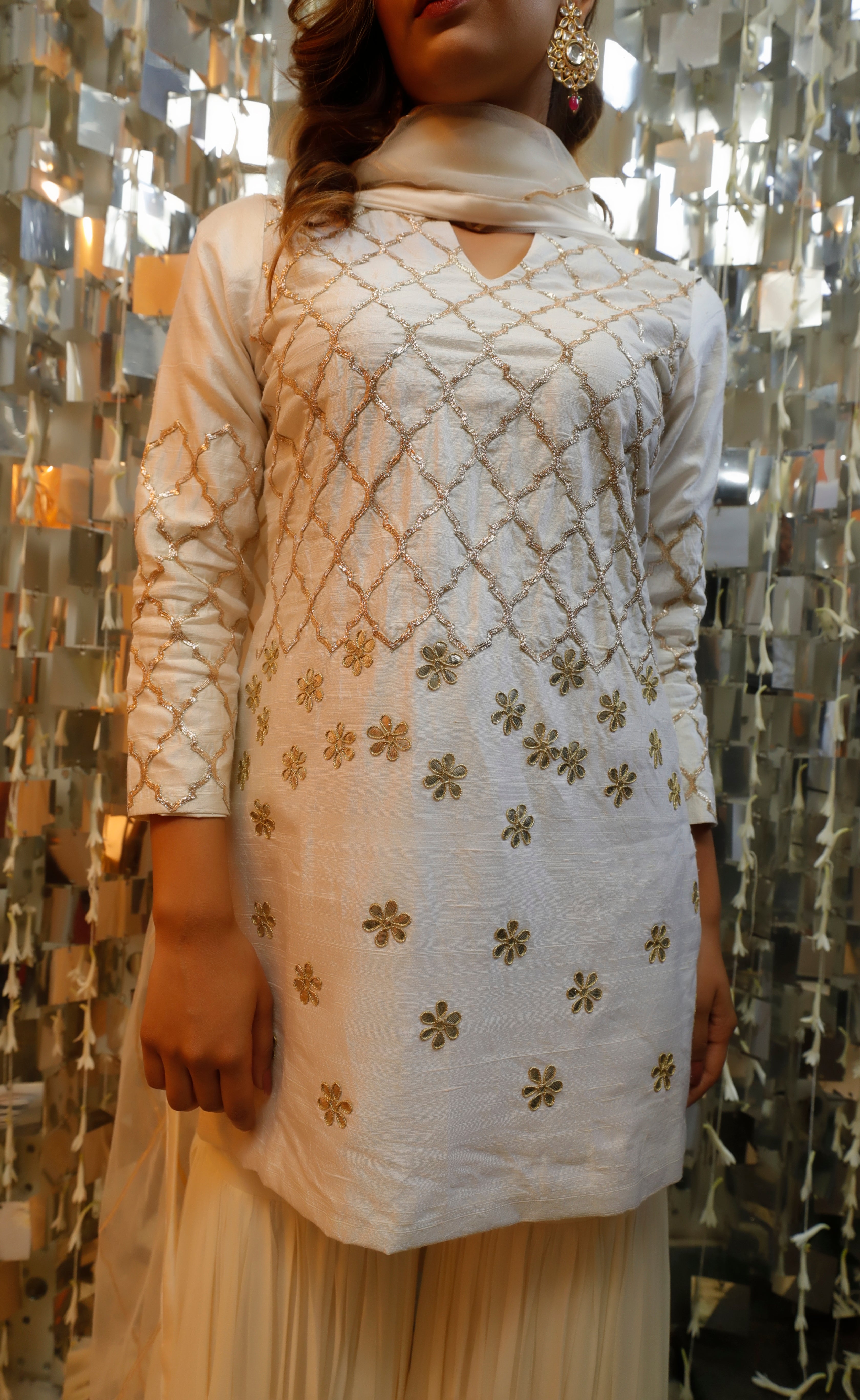 Sharara Set for Women – Ivory Gota Patti Kurta with Sharara and Dupatta