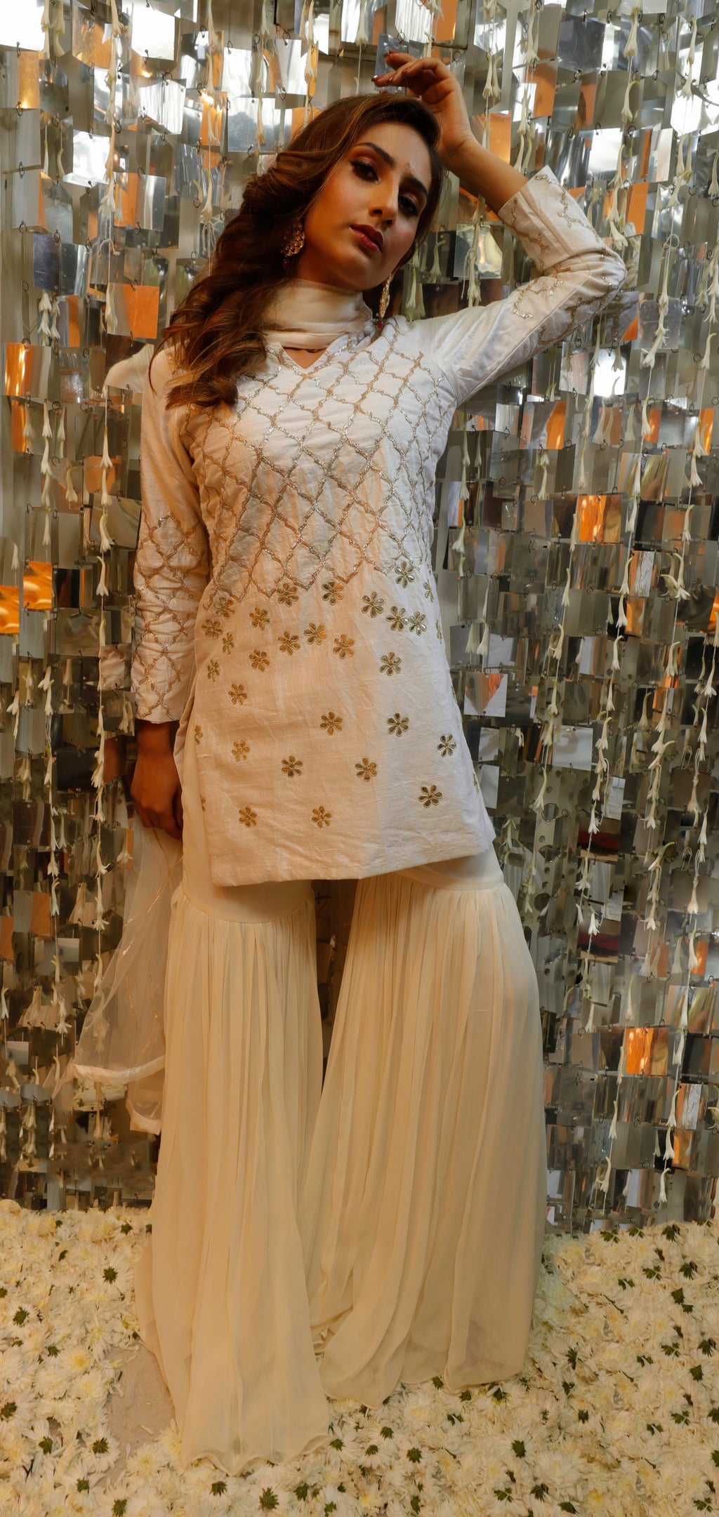 Sharara Set for Women – Ivory Gota Patti Kurta with Sharara and Dupatta