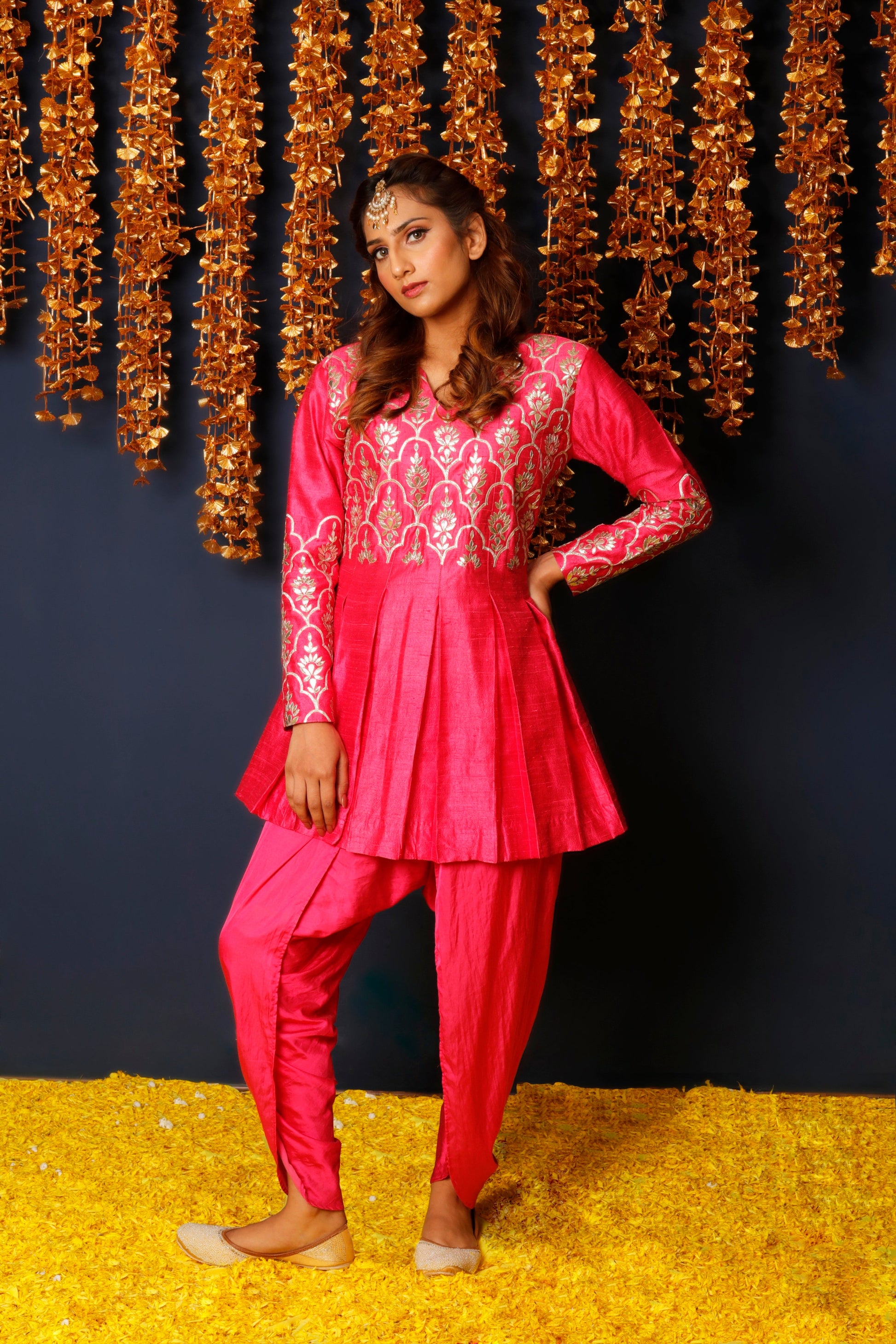Ethnic Wear for Women – Hot Pink Kurta with Gota Patti and Dhoti Set