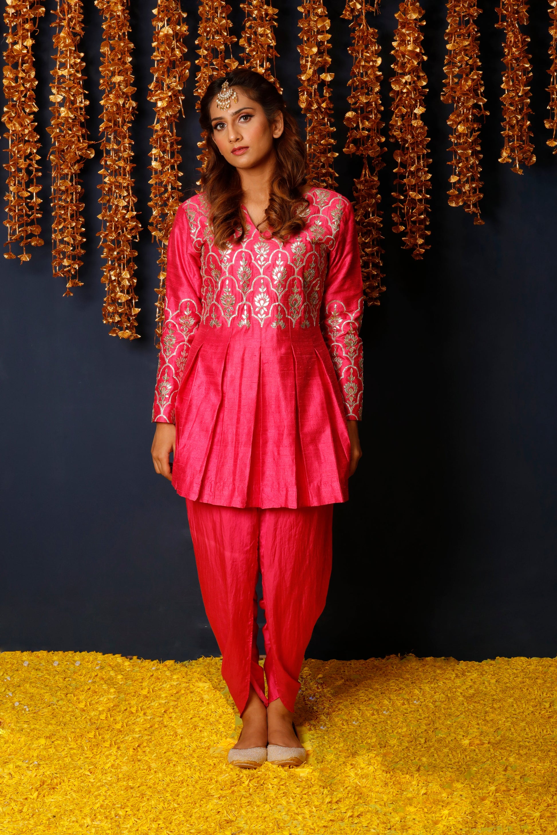 Ethnic Wear for Women – Hot Pink Kurta with Gota Patti and Dhoti Set