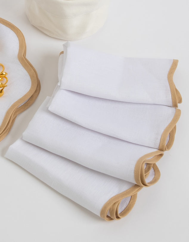 Linen Table Placemat and Napkins Set with Scalloped Edges