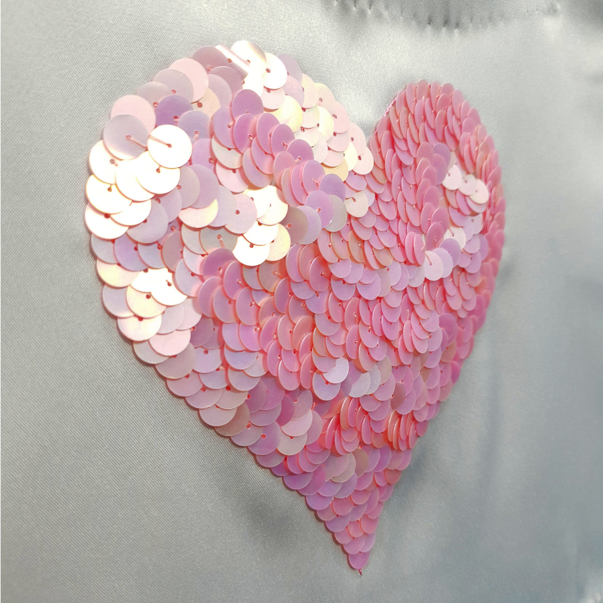 Silver Grey Duchess Satin Crop Top with Sequin Heart Embroidery