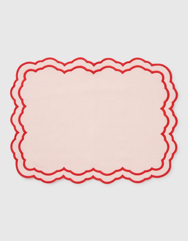 Ensemble de napperons et serviettes en lin avec bords festonnés brodés