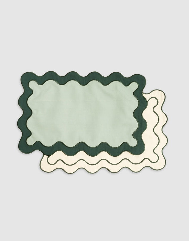 Linen Table Placemet Set with Embroidered Scalloped Edges