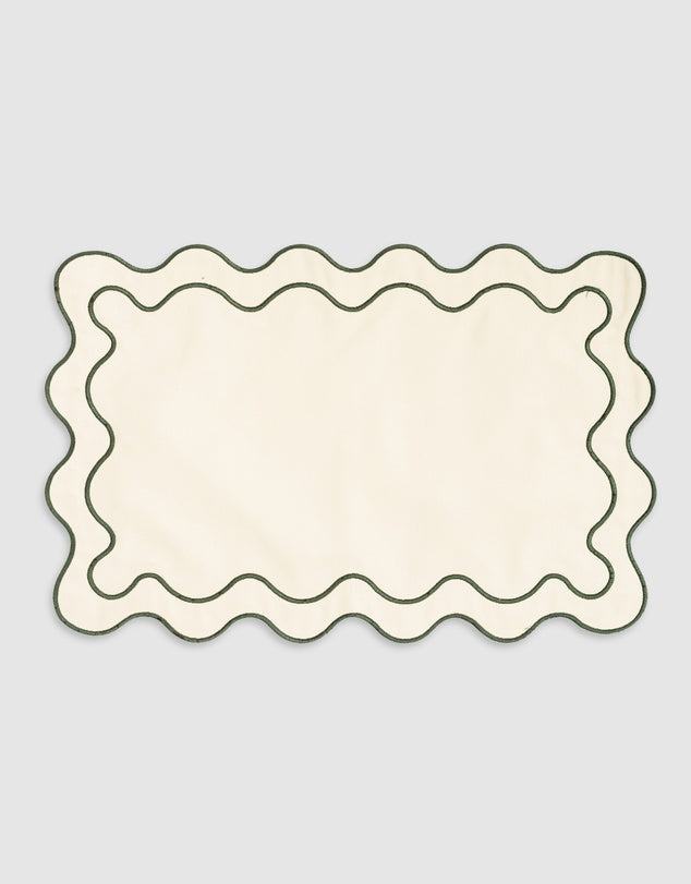 Ensemble de sets de table en lin avec bords festonnés brodés