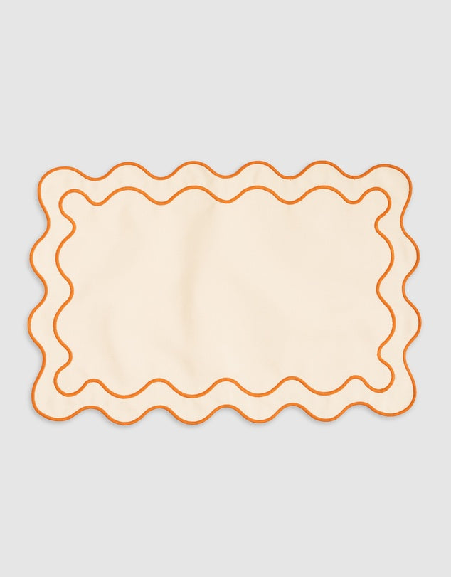 Ensemble de sets de table en lin avec bords festonnés brodés