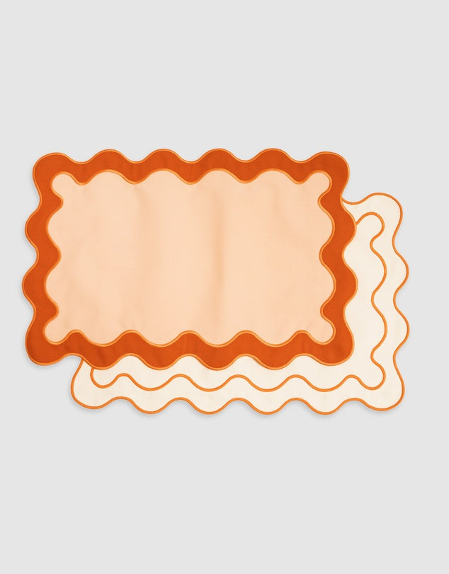 Ensemble de sets de table en lin avec bords festonnés brodés