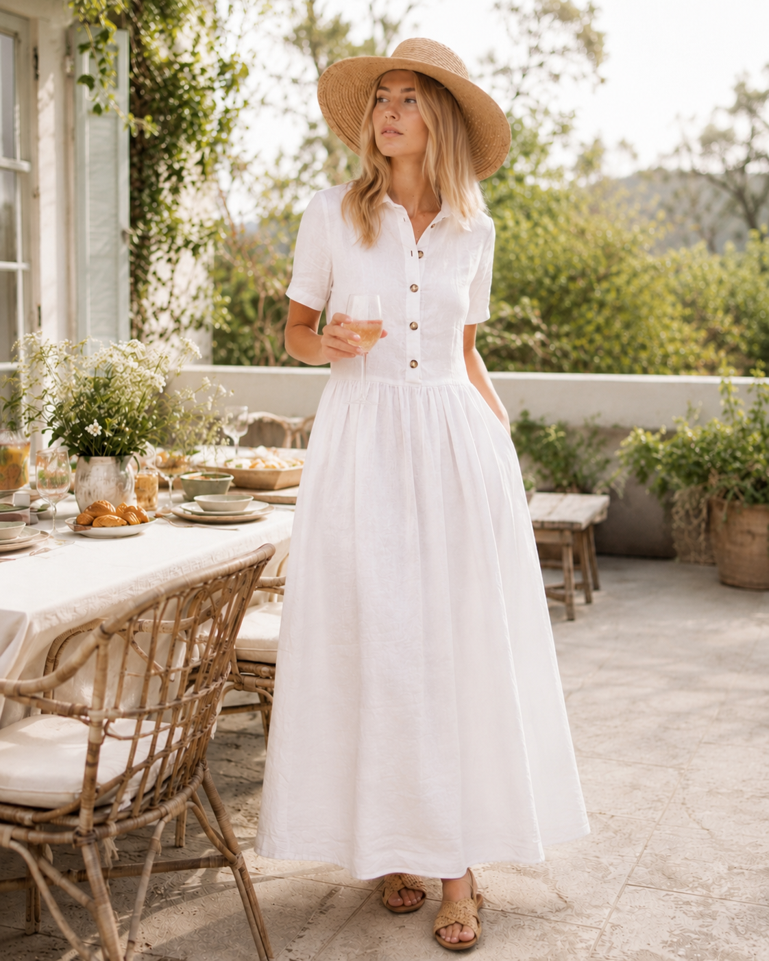 Positano Linen Maxi Shirt Dress
