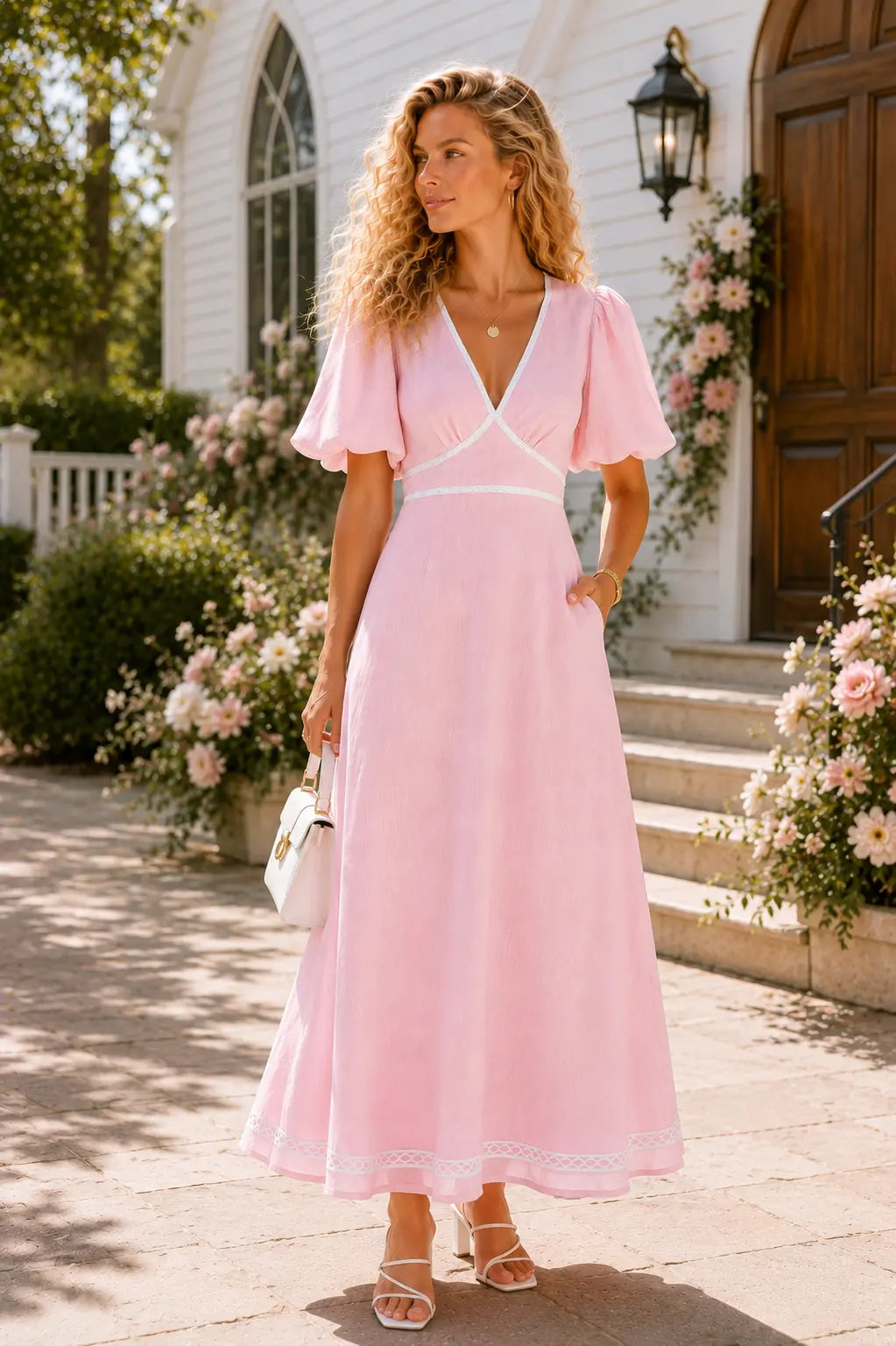 Palermo Linen Puff Sleeve Maxi Dress