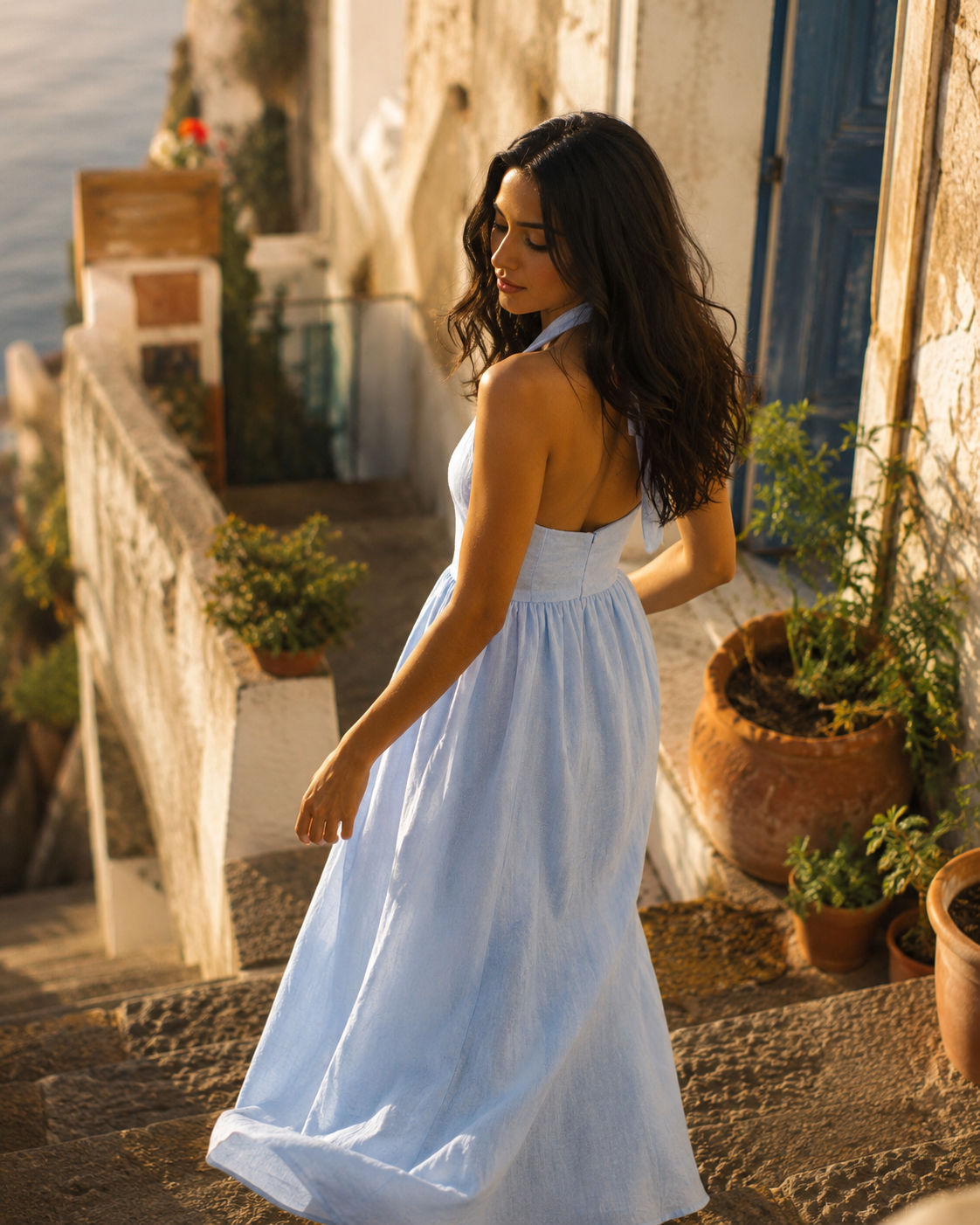 Siracusa Linen Halter Midi Dress