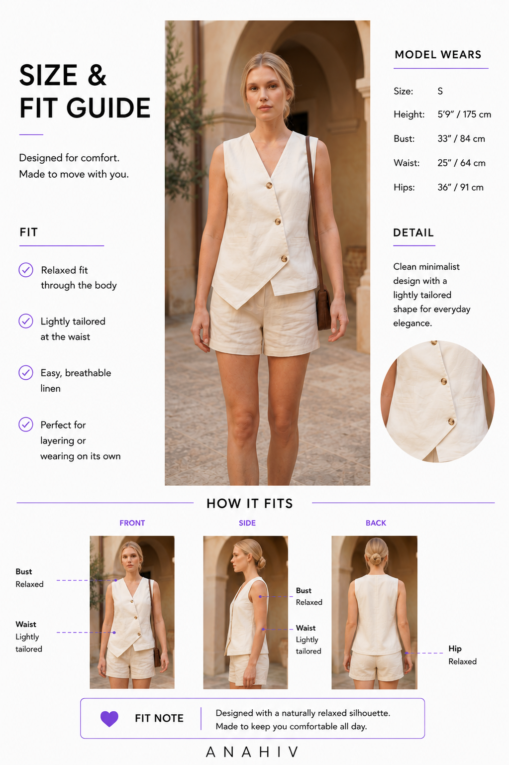 Gilet asimmetrico in lino bianco sporco